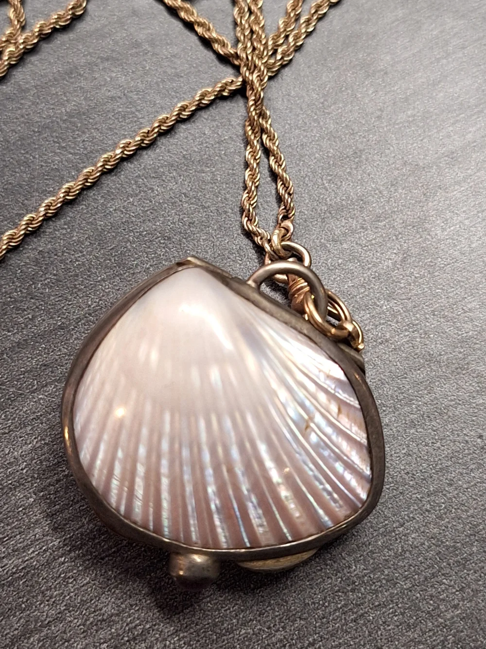 Vintage SOB & Co Gold-Tone Necklace with Cream SeaShell Locket Pendant Inlay
